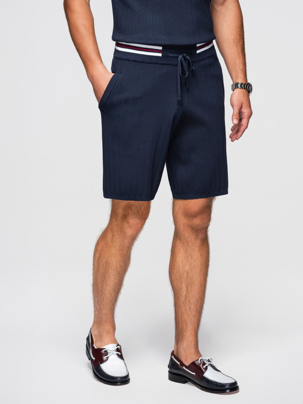 Ombre Clothing Muške strukturirane viskozne šorts REGULAR - tamno plave V2 OM-SRCS-0203 Ombre Clothing