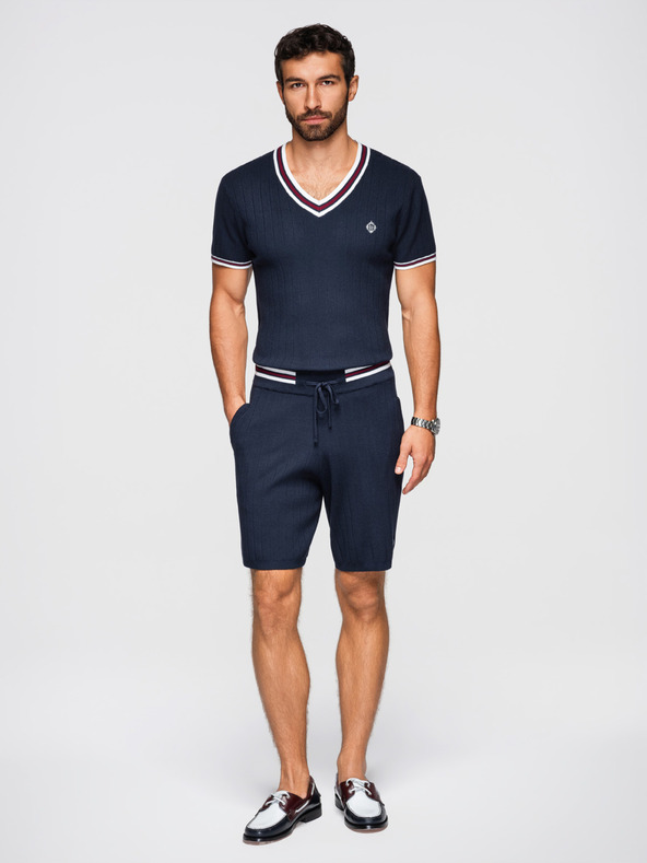 Ombre Clothing Muške strukturirane viskozne šorts REGULAR - tamno plave V2 OM-SRCS-0203 Ombre Clothing