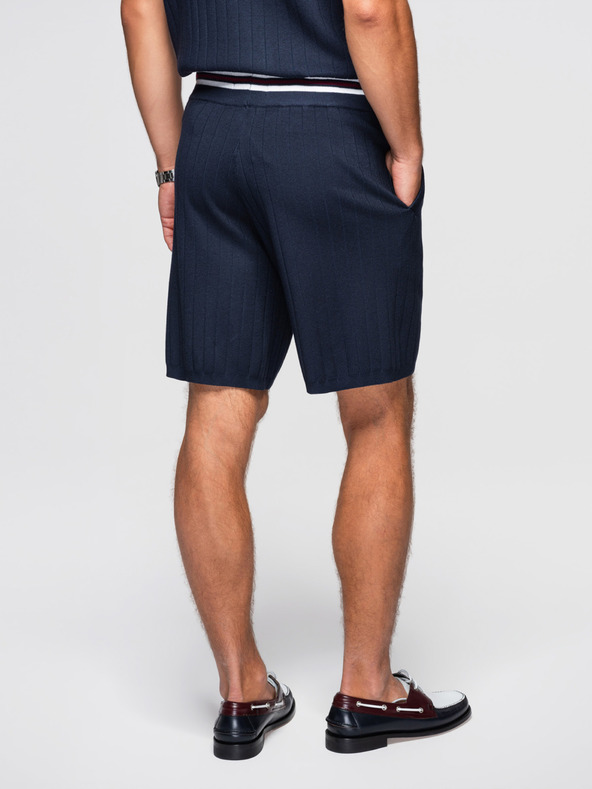 Ombre Clothing Muške strukturirane viskozne šorts REGULAR - tamno plave V2 OM-SRCS-0203 Ombre Clothing