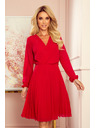 numoco ISABELLE Plisirana haljina s izrezom i dugim rukavima - Crvena