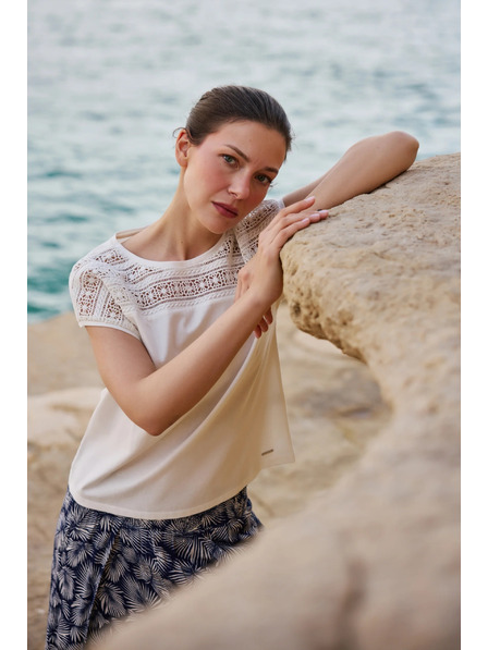 Moodo Pamučna bluza s čipkom bijela Moodo