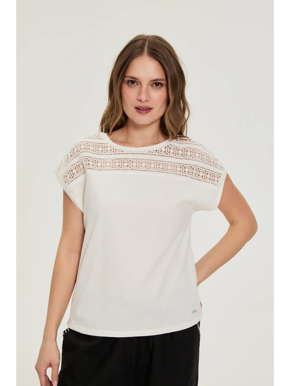 Moodo Pamučna bluza s čipkom bijela Moodo