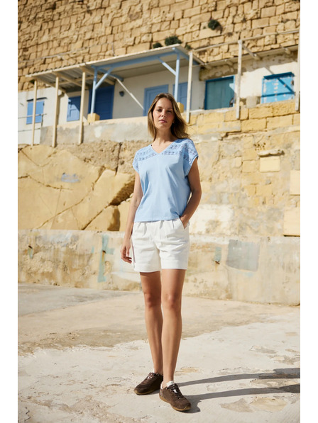 Moodo Pamučna bluza s čipkom svjetloplava Moodo