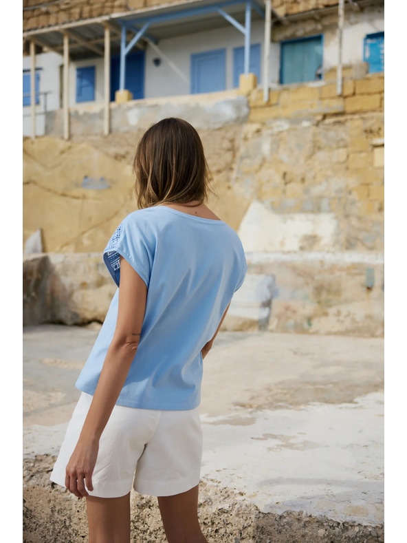 Moodo Pamučna bluza s čipkom svjetloplava Moodo