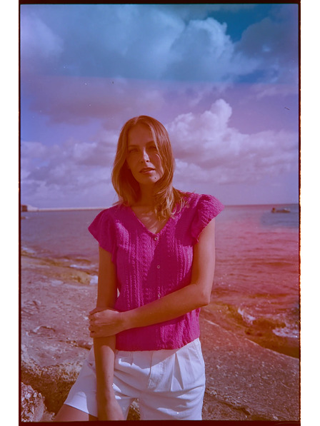 Moodo Bluza s V izrezom fuksija Moodo