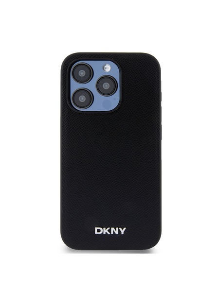 DKNY PU kožna srebrna metalna stražnja maska ​​Magsafe s logotipom za iPhone 15 Pro crna DKNY