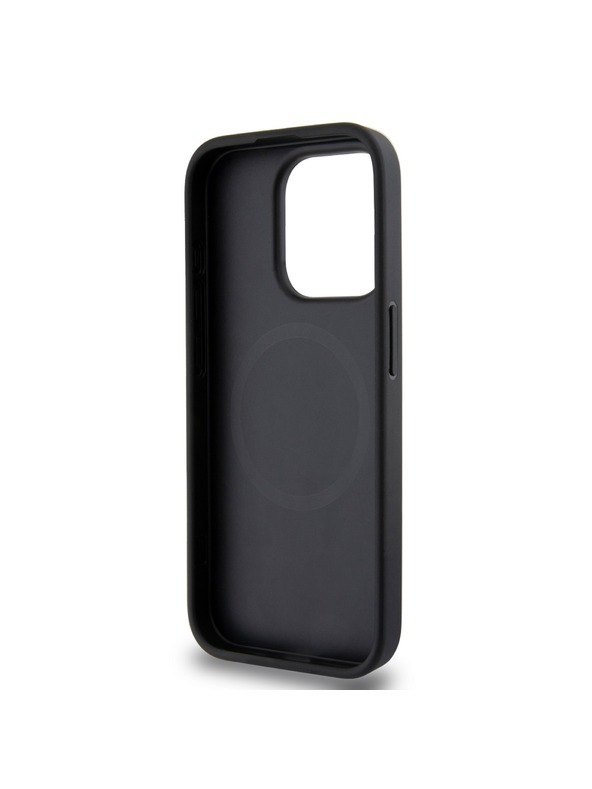 DKNY PU kožna srebrna metalna stražnja maska ​​Magsafe s logotipom za iPhone 15 Pro crna DKNY