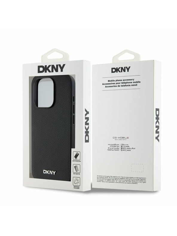 DKNY PU kožna srebrna metalna stražnja maska ​​Magsafe s logotipom za iPhone 15 Pro crna DKNY