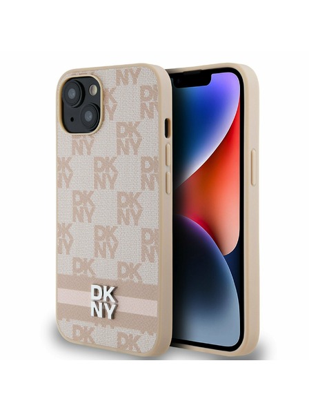 DKNY Stražnja maska ​​s kariranim uzorkom i prugama od PU kože za iPhone 13, ružičasta DKNY