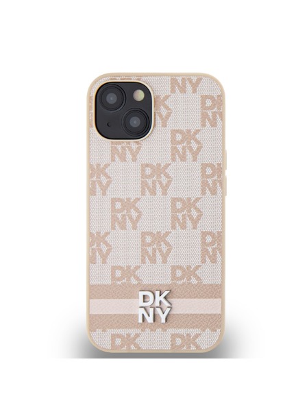 DKNY Stražnja maska ​​s kariranim uzorkom i prugama od PU kože za iPhone 13, ružičasta DKNY