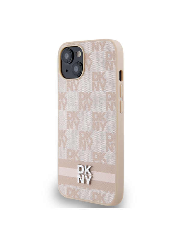 DKNY Stražnja maska ​​s kariranim uzorkom i prugama od PU kože za iPhone 13, ružičasta DKNY