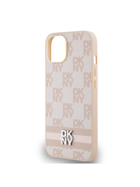 DKNY Stražnja maska ​​s kariranim uzorkom i prugama od PU kože za iPhone 13, ružičasta DKNY