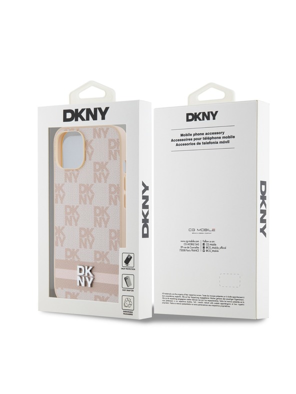 DKNY Stražnja maska ​​s kariranim uzorkom i prugama od PU kože za iPhone 13, ružičasta DKNY