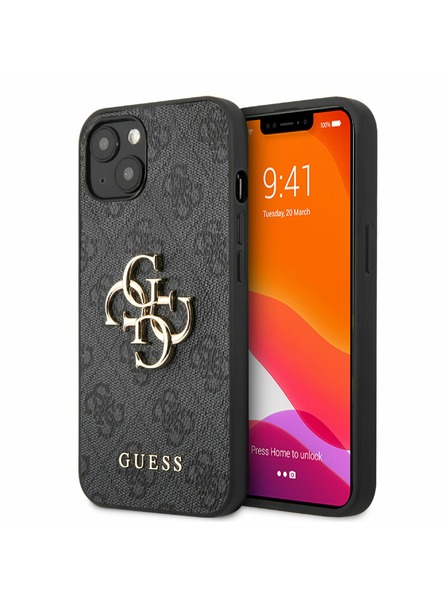 Guess PU 4G Metal Logo Zadní Kryt pro iPhone 13 Grey Etui za telefon