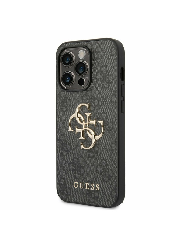 Guess Stražnja maska ​​Guess PU 4G s metalnim logotipom za iPhone 14 Pro siva