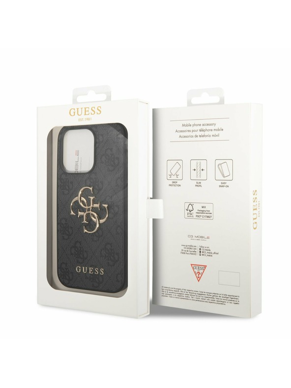 Guess Stražnja maska ​​Guess PU 4G s metalnim logotipom za iPhone 14 Pro siva