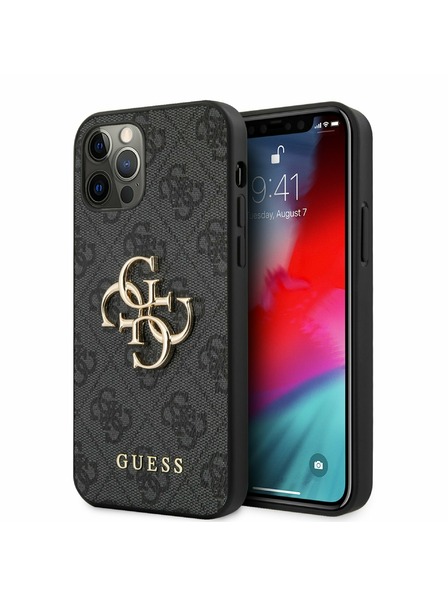 Guess PU 4G Metal Logo Zadní Kryt pro iPhone 12/12 Pro Grey Etui za telefon
