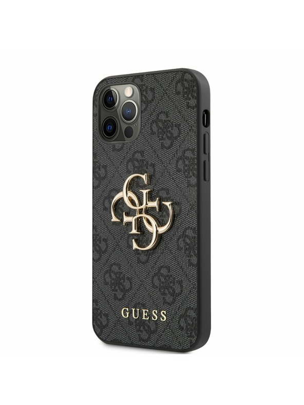 Guess PU 4G Metal Logo Zadní Kryt pro iPhone 12/12 Pro Grey Etui za telefon