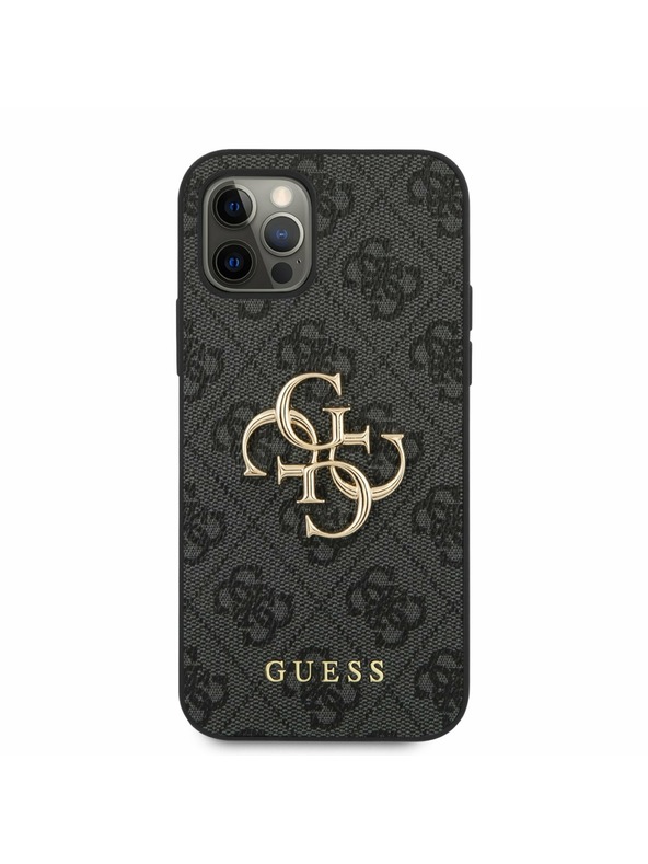 Guess PU 4G Metal Logo Zadní Kryt pro iPhone 12/12 Pro Grey Etui za telefon