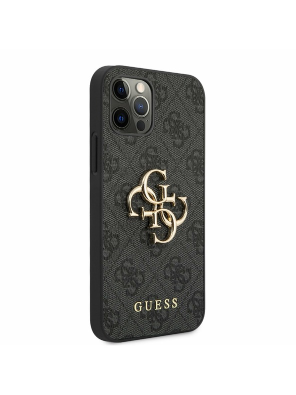 Guess PU 4G Metal Logo Zadní Kryt pro iPhone 12/12 Pro Grey Etui za telefon