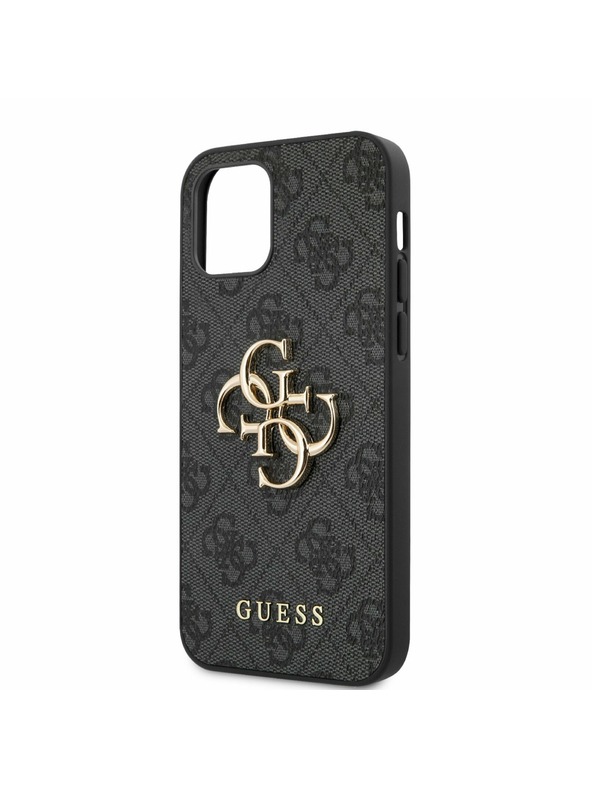 Guess PU 4G Metal Logo Zadní Kryt pro iPhone 12/12 Pro Grey Etui za telefon