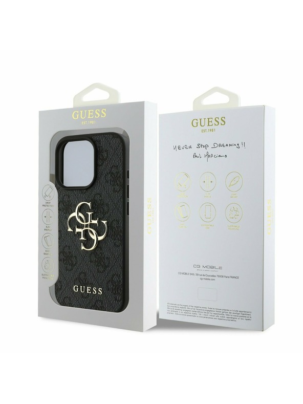 Guess Stražnja maska ​​Guess PU 4G s metalnim logotipom za iPhone 16 Pro siva