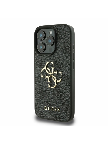 Guess Guess PU 4G Metal Logo Stražnji poklopac za iPhone 16 Pro Max sivi