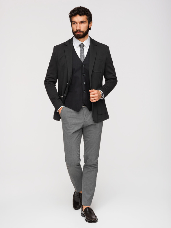 Ombre Clothing Muški crni sako SLIM s finom teksturom
