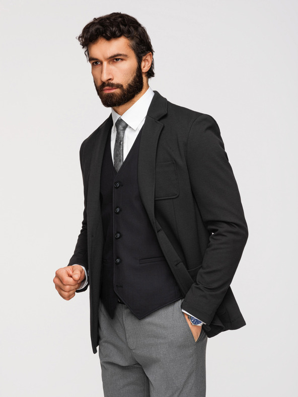 Ombre Clothing Muški crni sako SLIM s finom teksturom