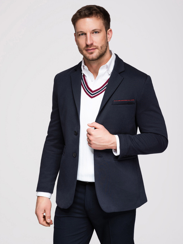Ombre Clothing Muški pleteni sako kroja SLIM FIT - tamno plavo V3 M170 Ombre Clothing