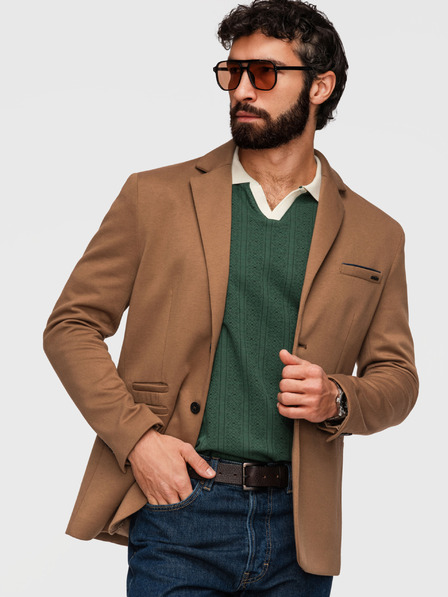 Ombre Clothing Pleteni muški sako SLIM FIT po mjeri - svjetlo smeđe V4 M170 Ombre Clothing