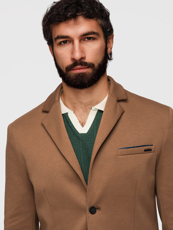 Ombre Clothing Pleteni muški sako SLIM FIT po mjeri - svjetlo smeđe V4 M170 Ombre Clothing