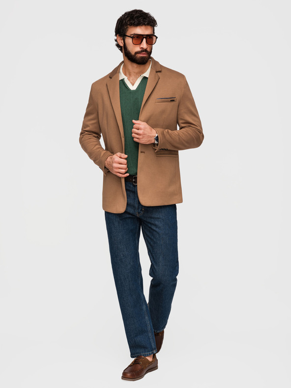 Ombre Clothing Pleteni muški sako SLIM FIT po mjeri - svjetlo smeđe V4 M170 Ombre Clothing