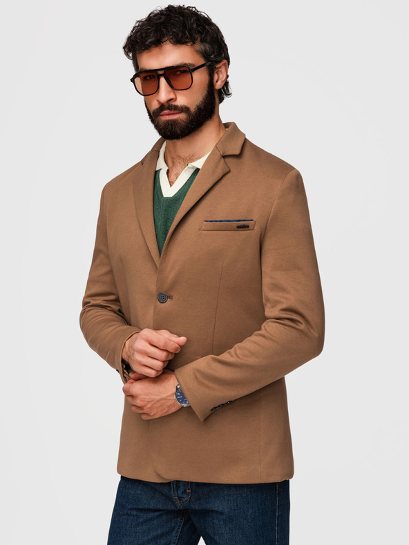 Ombre Clothing Pleteni muški sako SLIM FIT po mjeri - svjetlo smeđe V4 M170 Ombre Clothing