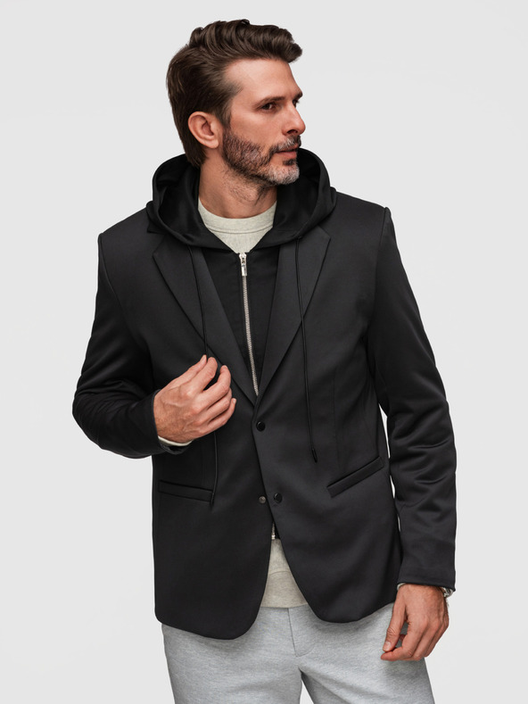 Ombre Clothing Stilski muški sako s uklonjivom podstavom i regulacijom kapuljače - crno V1 M168 Ombre Clothing