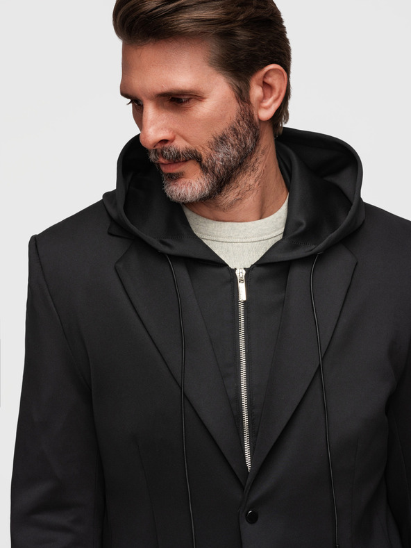 Ombre Clothing Stilski muški sako s uklonjivom podstavom i regulacijom kapuljače - crno V1 M168 Ombre Clothing
