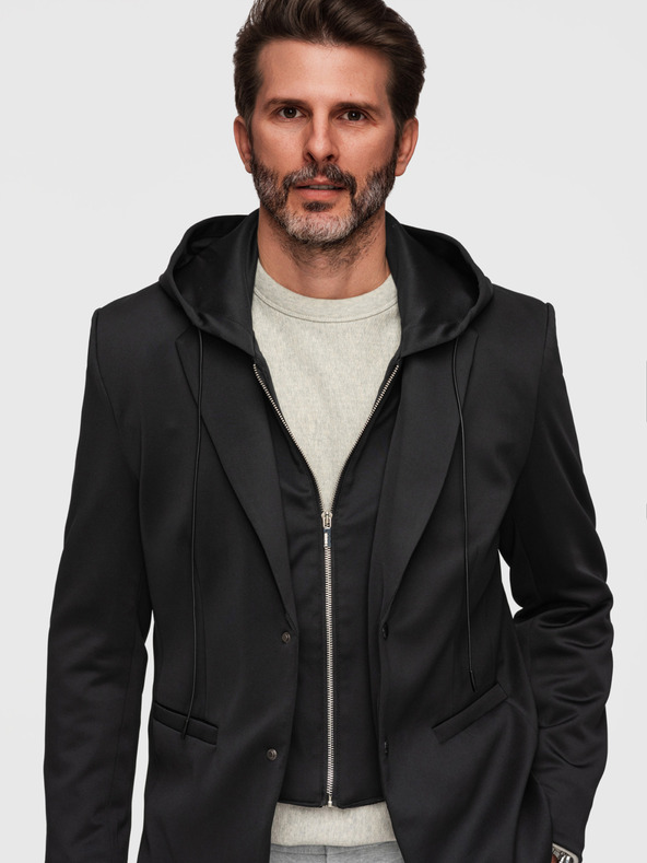 Ombre Clothing Stilski muški sako s uklonjivom podstavom i regulacijom kapuljače - crno V1 M168 Ombre Clothing