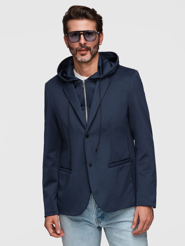 Ombre Clothing Stilski muški sako s uklonjivom podstavom i regulacijom kapuljače - tamno plavo V2 M168 Ombre Clothing