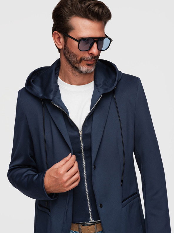 Ombre Clothing Stilski muški sako s uklonjivom podstavom i regulacijom kapuljače - tamno plavo V2 M168 Ombre Clothing