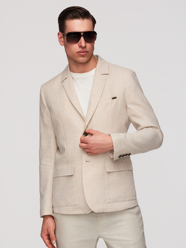 Ombre Clothing Muški sako REGULAR kroja s platnom - bež V1 M169 Ombre Clothing