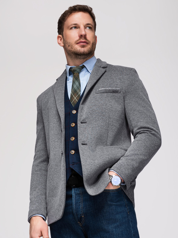 Ombre Clothing Muški pleteni sako kroja SLIM FIT - grafit V1 M170 Ombre Clothing