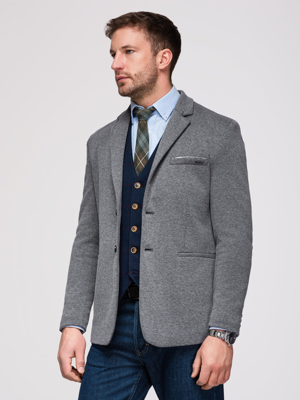 Ombre Clothing Muški pleteni sako kroja SLIM FIT - grafit V1 M170 Ombre Clothing