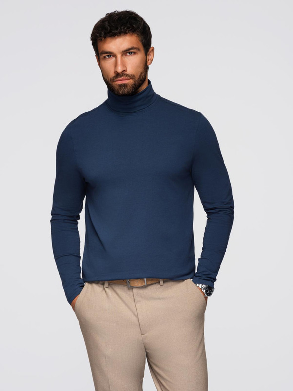 Ombre Clothing Muški rol vrat s dugim rukavima - tamno plava V2 OM-LSCL-0130 Ombre Clothing