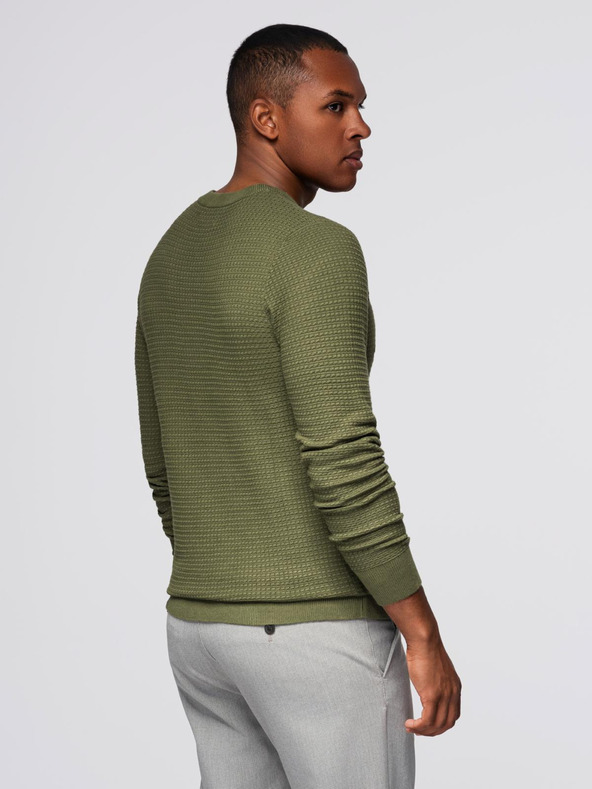 Ombre Clothing Muški strukturirani pulover s okruglim izrezom - maslinasto zelena V1 OM-SWSW-0181 Ombre Clothing
