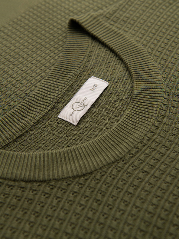 Ombre Clothing Muški strukturirani pulover s okruglim izrezom - maslinasto zelena V1 OM-SWSW-0181 Ombre Clothing