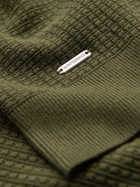 Ombre Clothing Muški strukturirani pulover s okruglim izrezom - maslinasto zelena V1 OM-SWSW-0181 Ombre Clothing