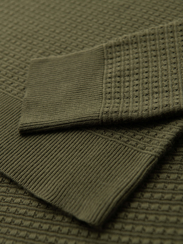 Ombre Clothing Muški strukturirani pulover s okruglim izrezom - maslinasto zelena V1 OM-SWSW-0181 Ombre Clothing
