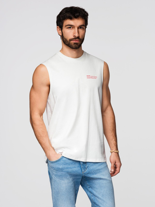 Ombre Clothing Muška pamučna majica bez rukava TANK TOP - bijela V1 OM-TSTT-0243 Ombre Clothing