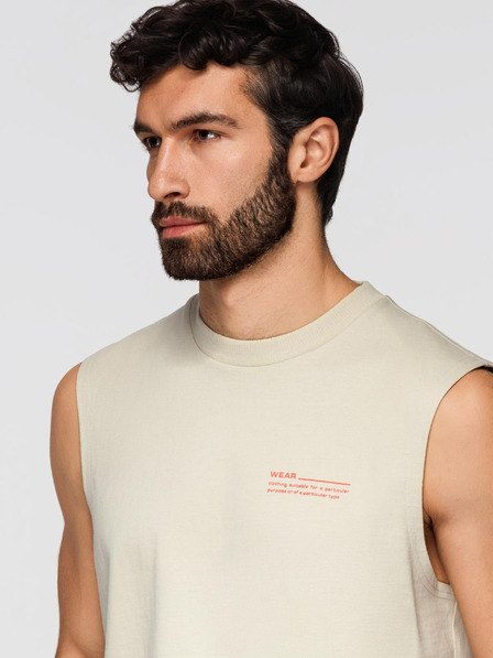 Ombre Clothing Muška pamučna majica TANK TOP bez rukava - kremasta V3 OM-TSTT-0243 Ombre Clothing