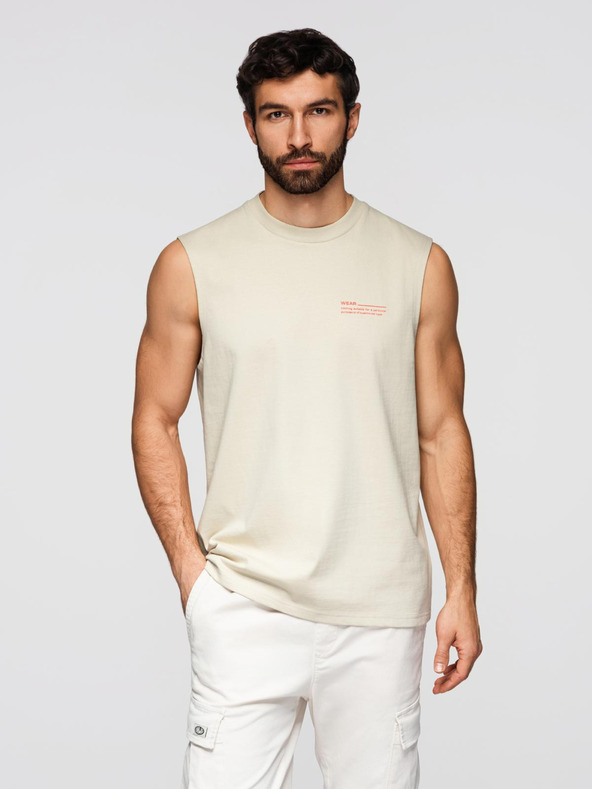 Ombre Clothing Muška pamučna majica TANK TOP bez rukava - kremasta V3 OM-TSTT-0243 Ombre Clothing